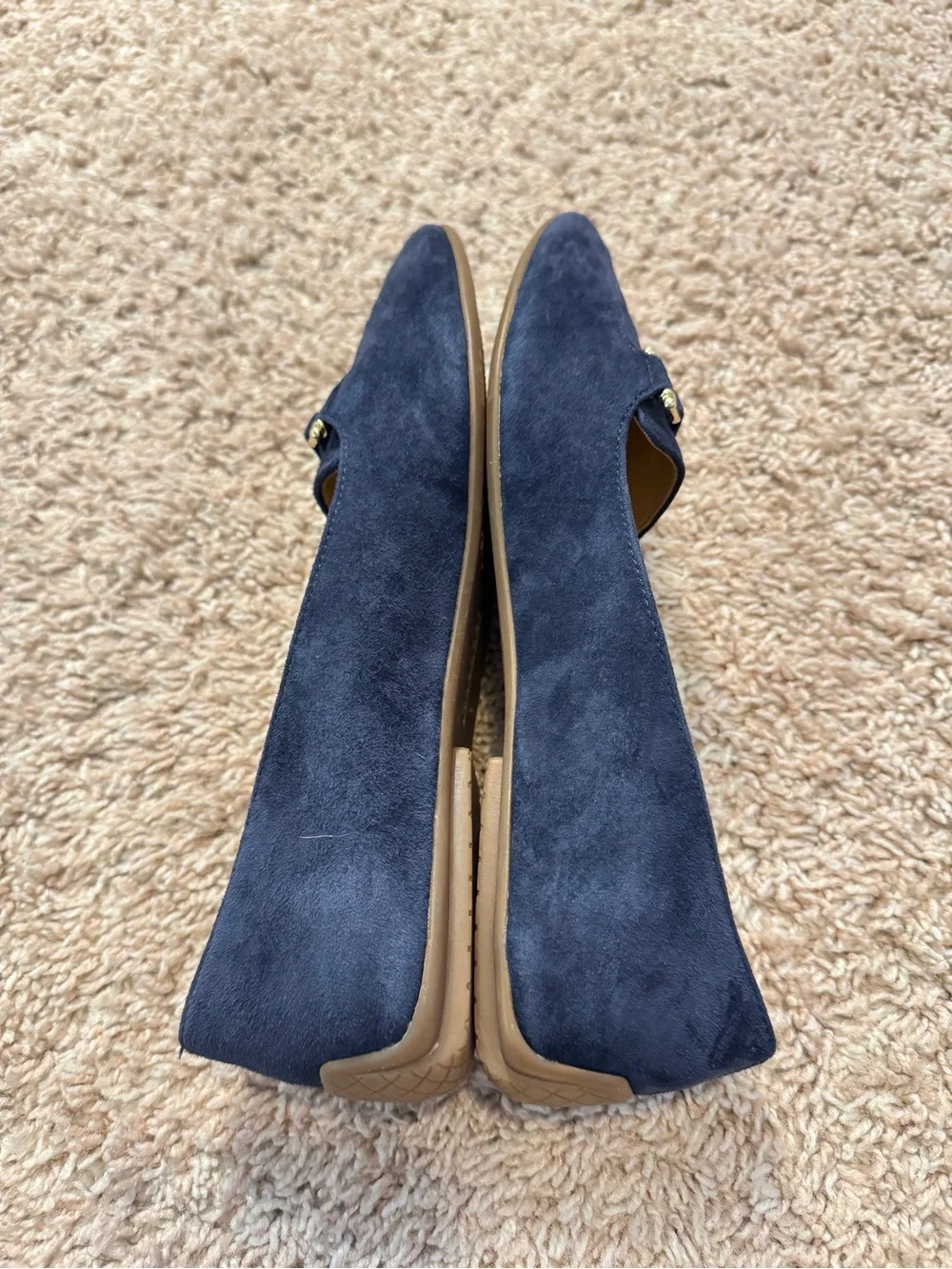 Talbots Francesca Navy Blue Suede Driving Flats Loafers Metal Link Size 7